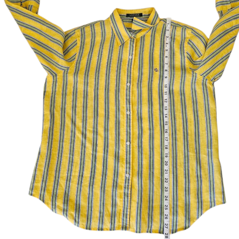 Lauren Ralph Lauren 100% Linen Button Up Shirt Women's XL Stripes Yellow - Picture 6 of 10
